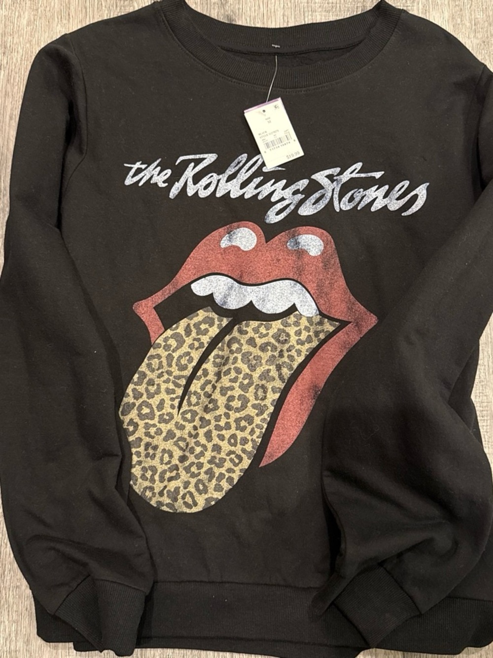 the Rolling Stones Black Kids Sweatshirt with Leopard Tongue Graphic